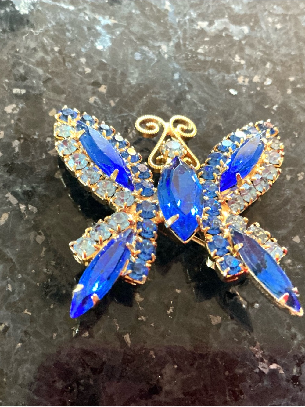 Vintage Juliana DeLizza & Elster Blue Rhinestone Butterfly Brooch Pin Small 1.5"
